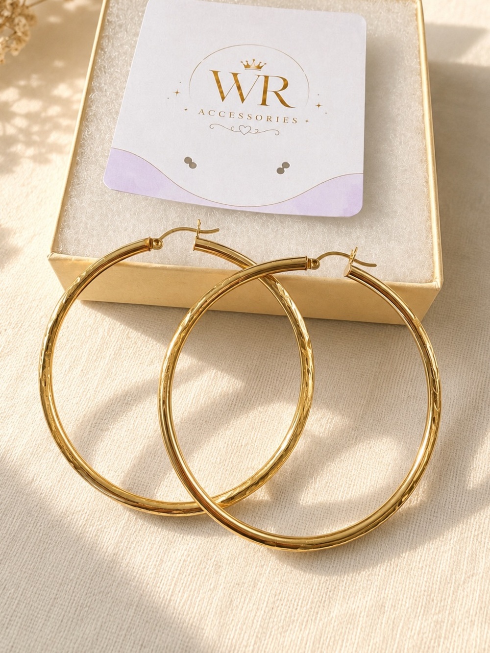 14K Real Gold Hammered Hoop Earrings Large Lightweight Hoops Excellent Condition